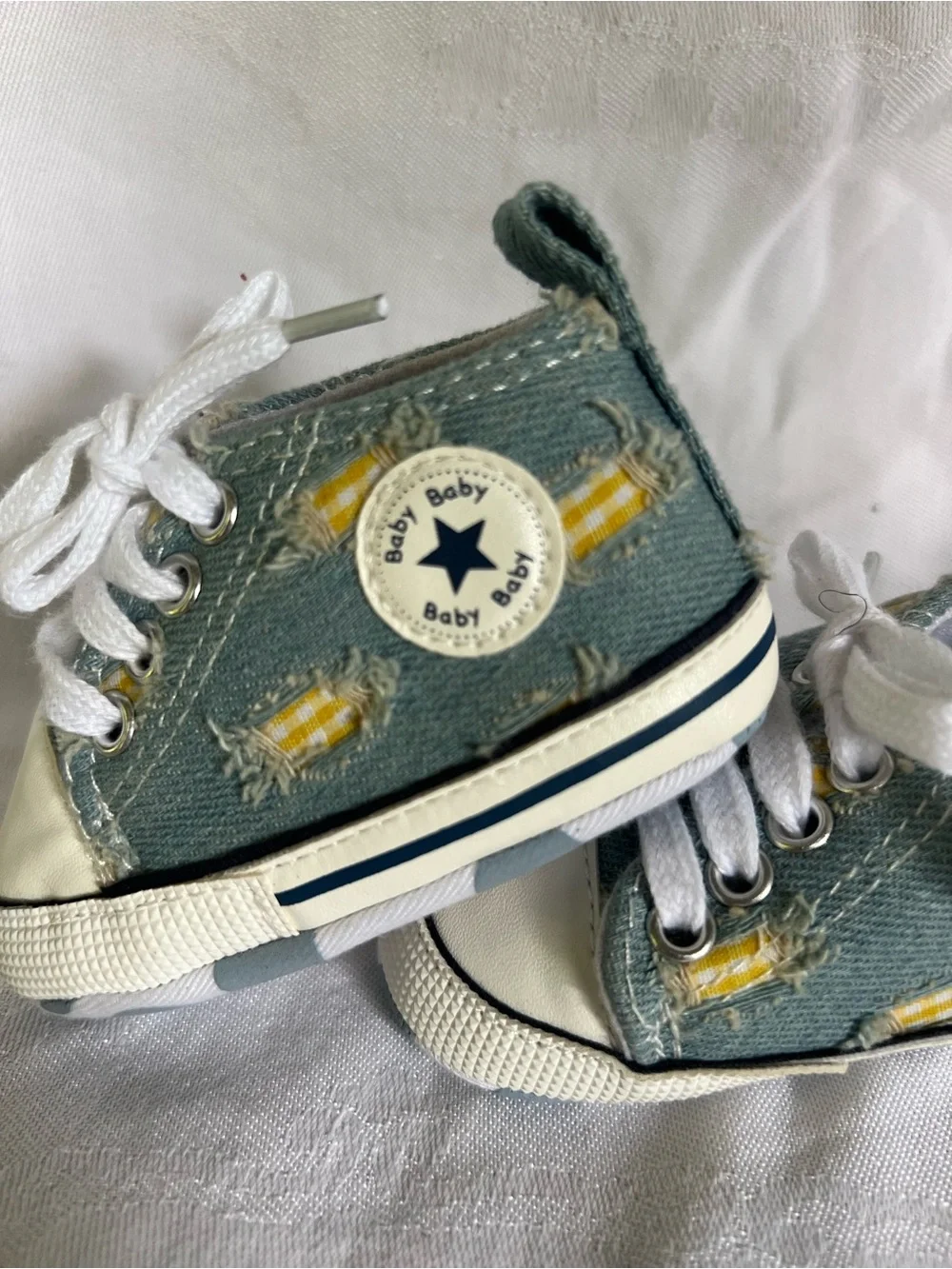Converse Baby High-Top Sneakers in Denim Blue with Yellow Accents